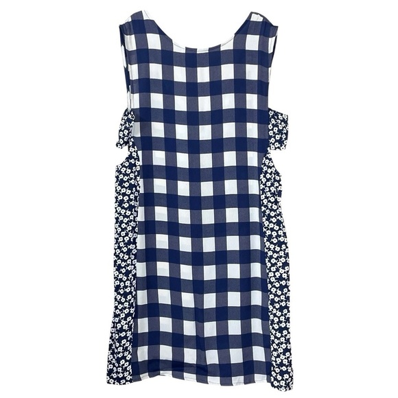 ASOS Gingham Buffalo Plaid Floral Open Sides Dress Blue White Size US 6 UK 10 - Picture 1 of 7